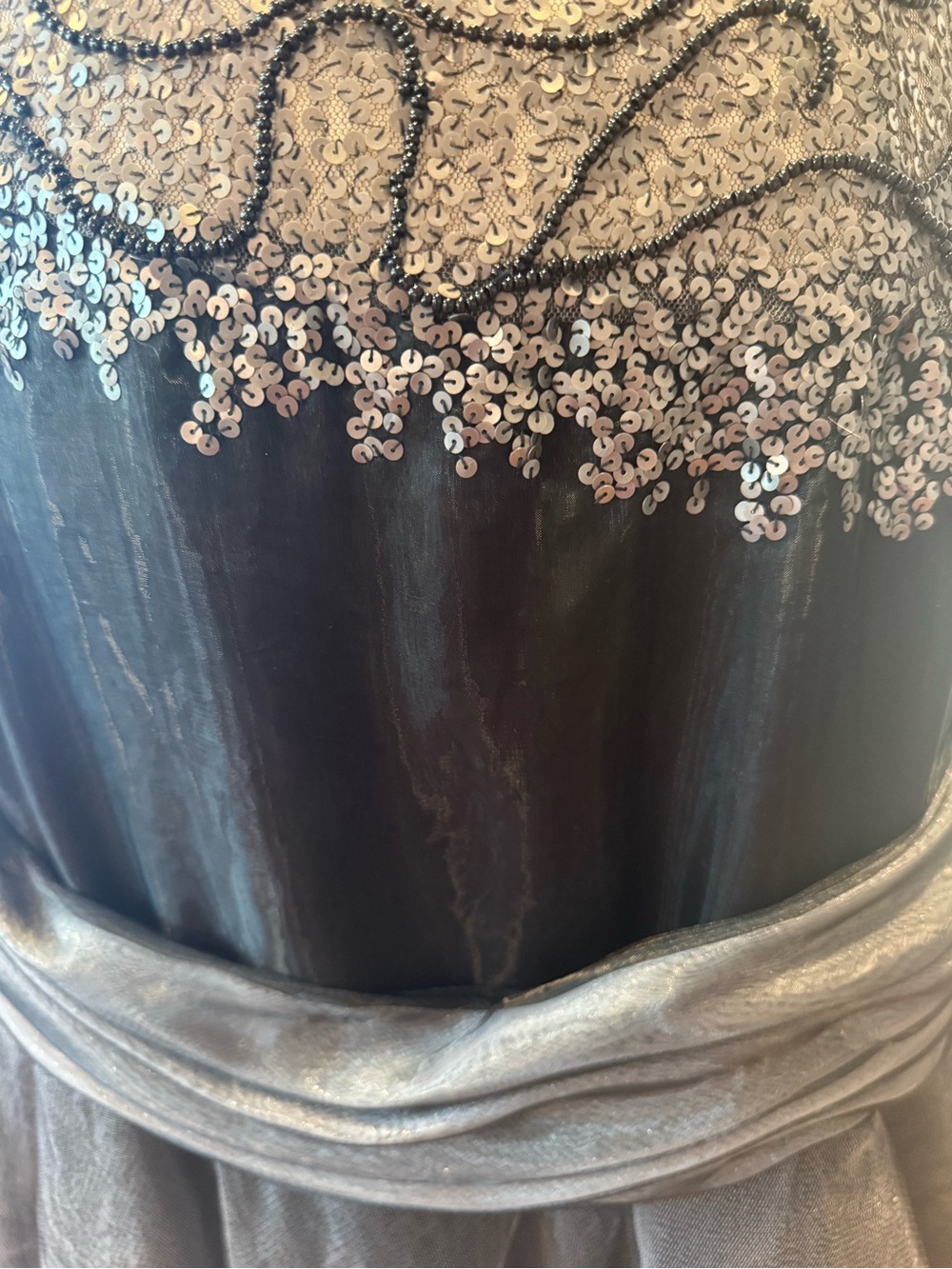 Musani Couture Black White Gray Sequin Beaded Silk Ball Gown Tiered Organza 10 - Picture 8 of 16